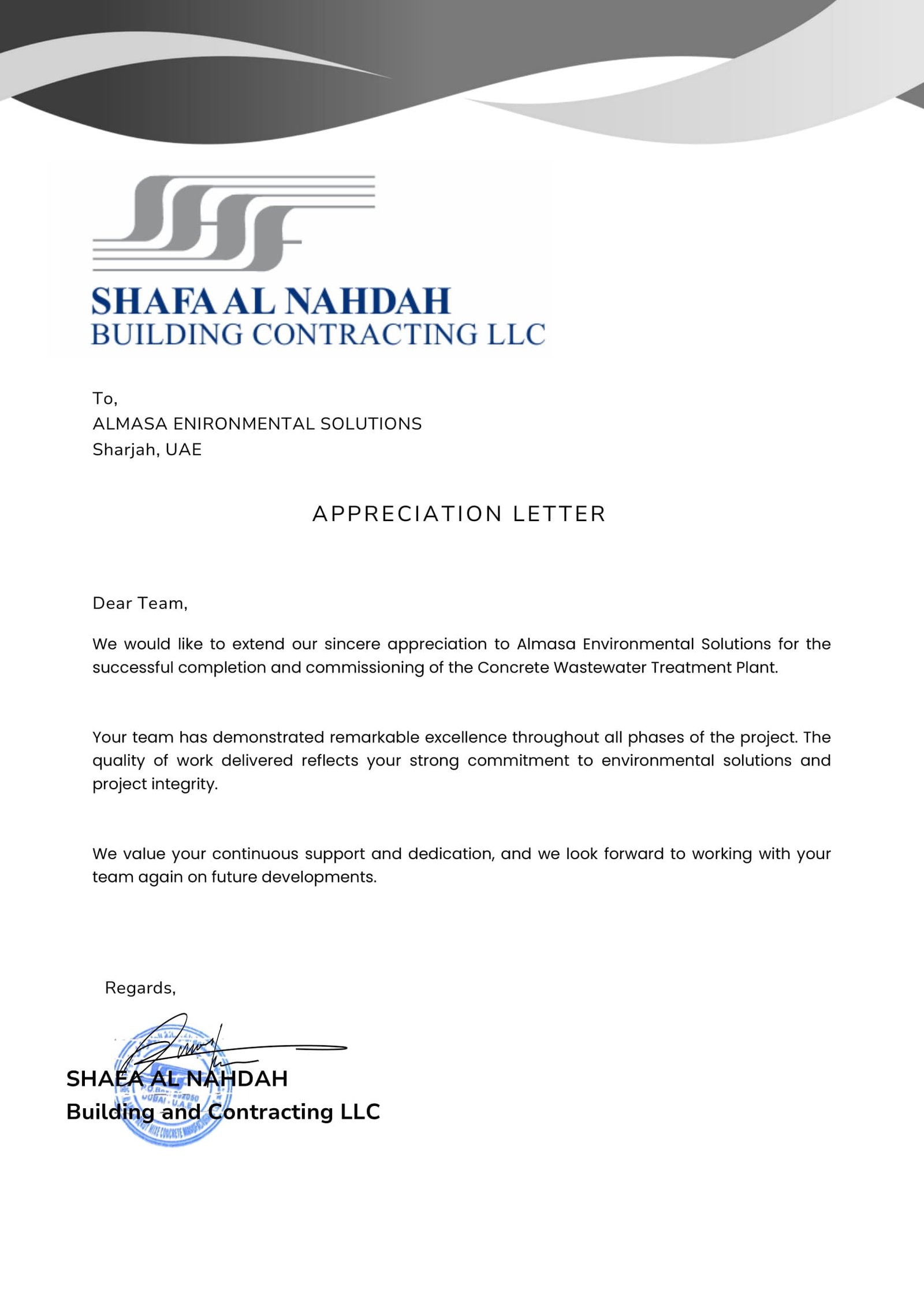 Concrete wastewater treatment system installed for Shafa Al Nahdah by Almasa Environmental Solutions